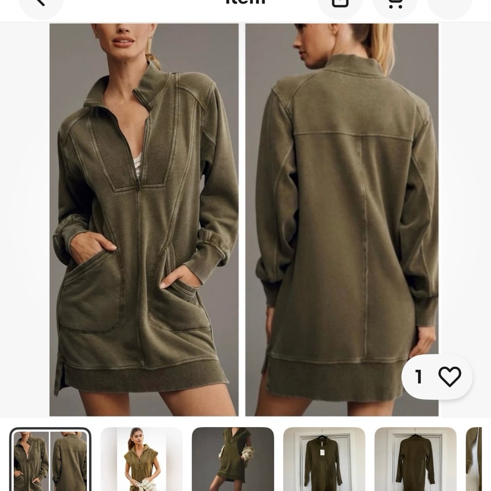 Anthropologie Olive long sleeve Daily Practice Mini Dress